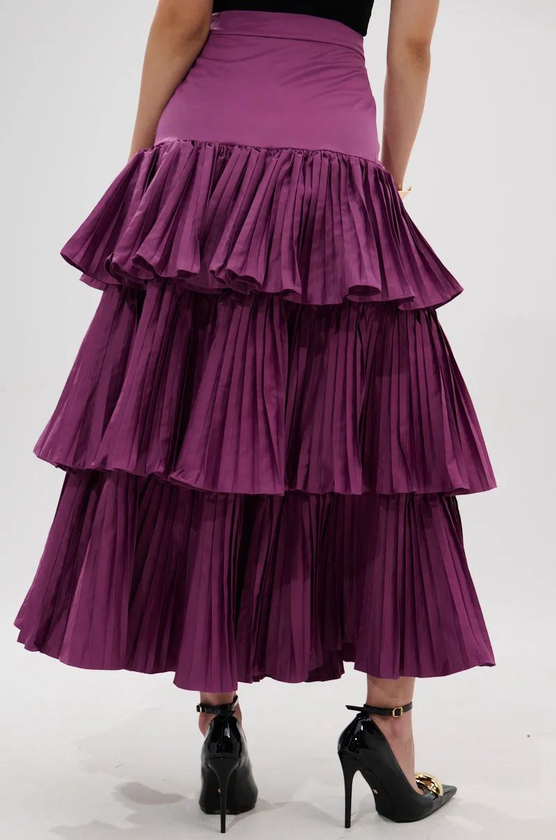 DANCE AROUND WITH ME PLEATED MAXI SKIRT IN PLUM sold by AKIRA product image thumbnail 4