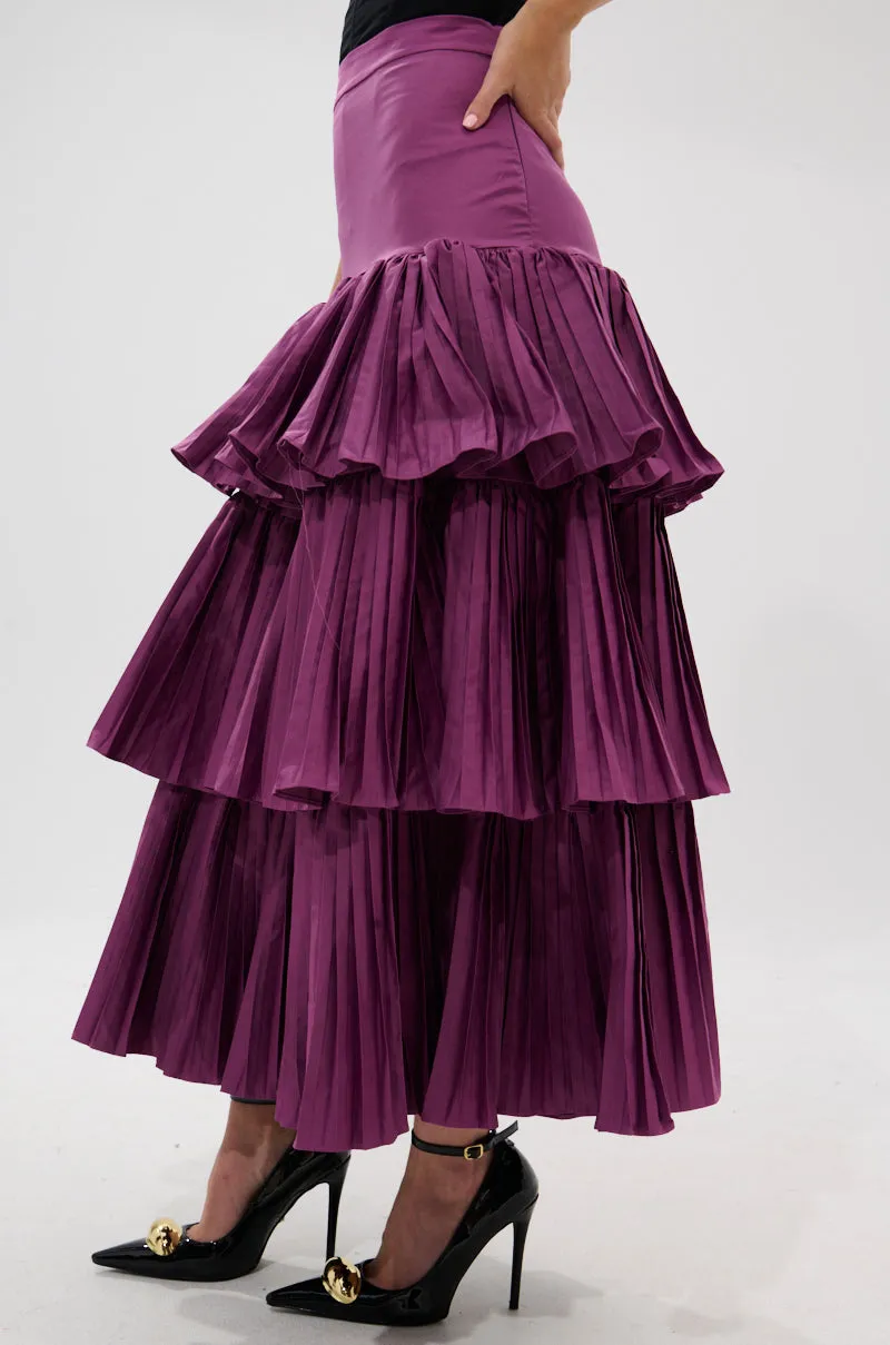 DANCE AROUND WITH ME PLEATED MAXI SKIRT IN PLUM sold by AKIRA product image thumbnail 3