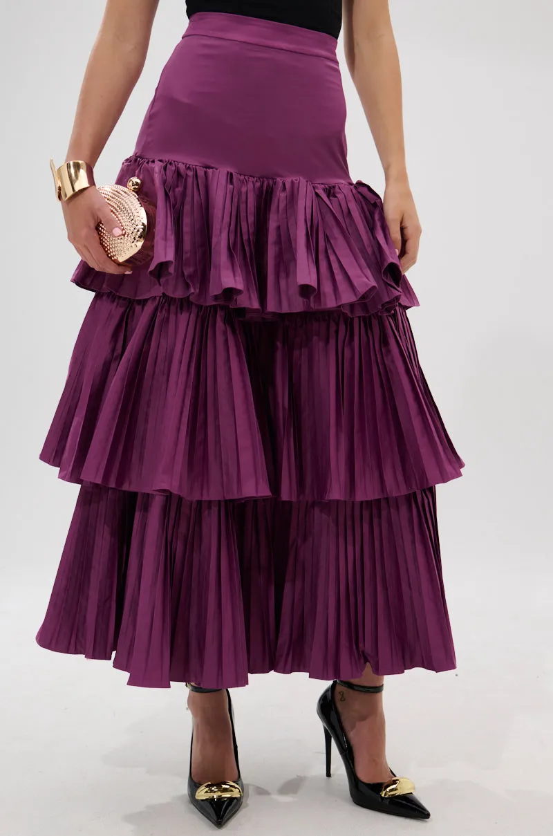 DANCE AROUND WITH ME PLEATED MAXI SKIRT IN PLUM sold by AKIRA product image thumbnail 2