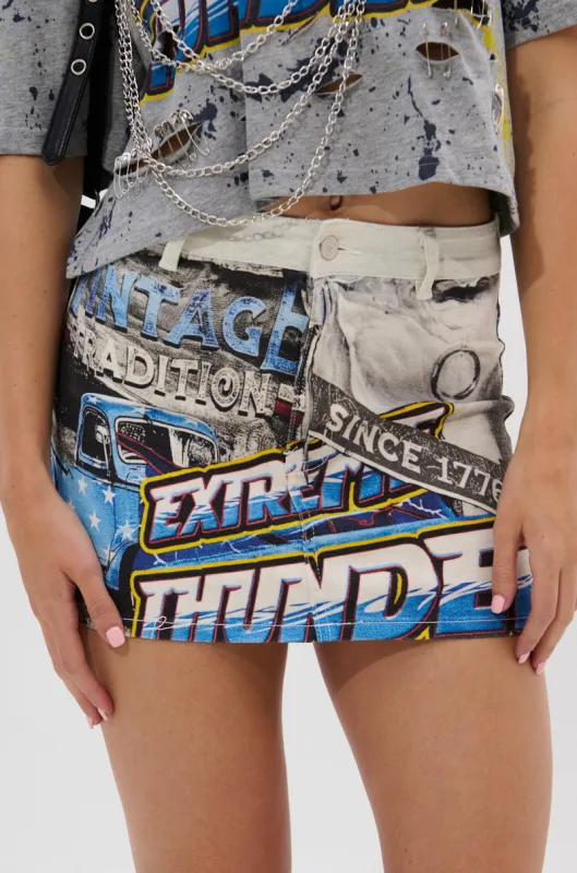 EXTRA DENIM MINI SKIRT sold by AKIRA