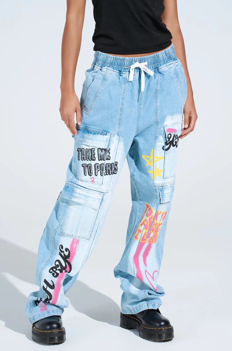 FIRST CLASS TICKET GRAPHIC CARGO RELAXED LEG JEANS sold by AKIRA product image thumbnail 2