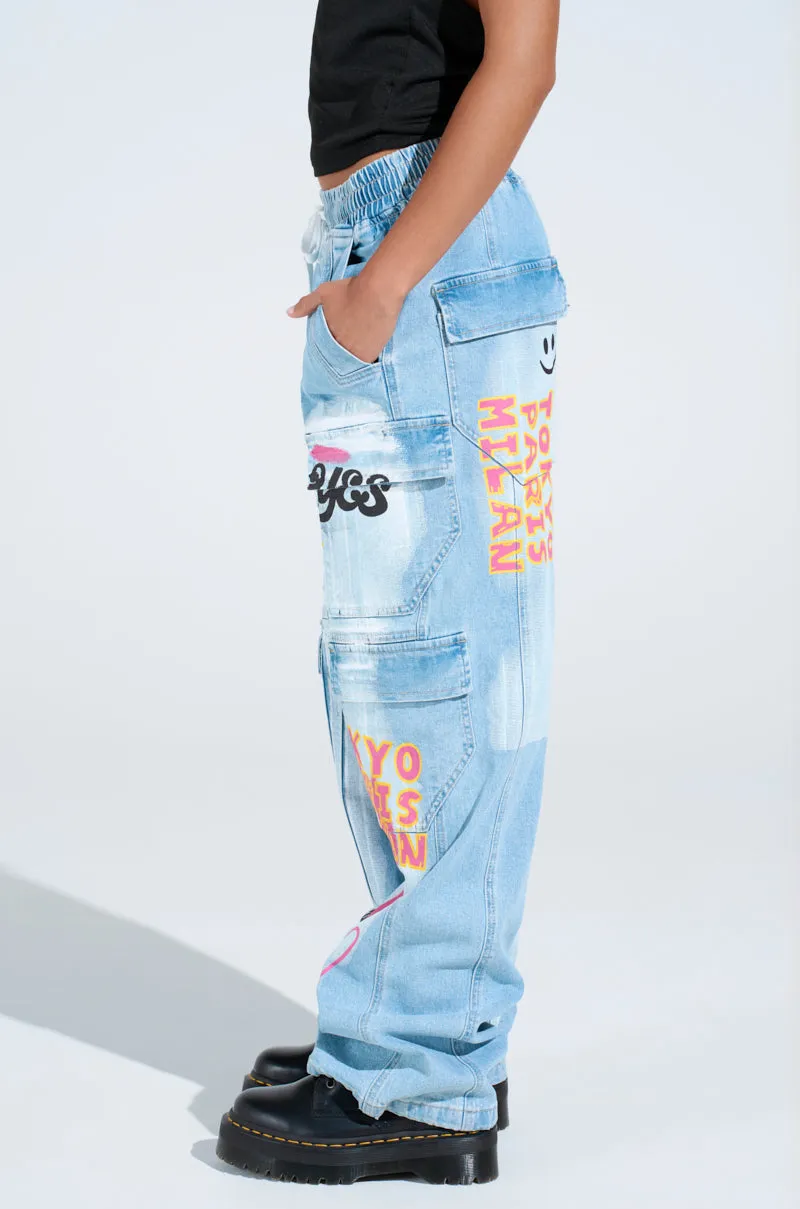 FIRST CLASS TICKET GRAPHIC CARGO RELAXED LEG JEANS sold by AKIRA product image thumbnail 5