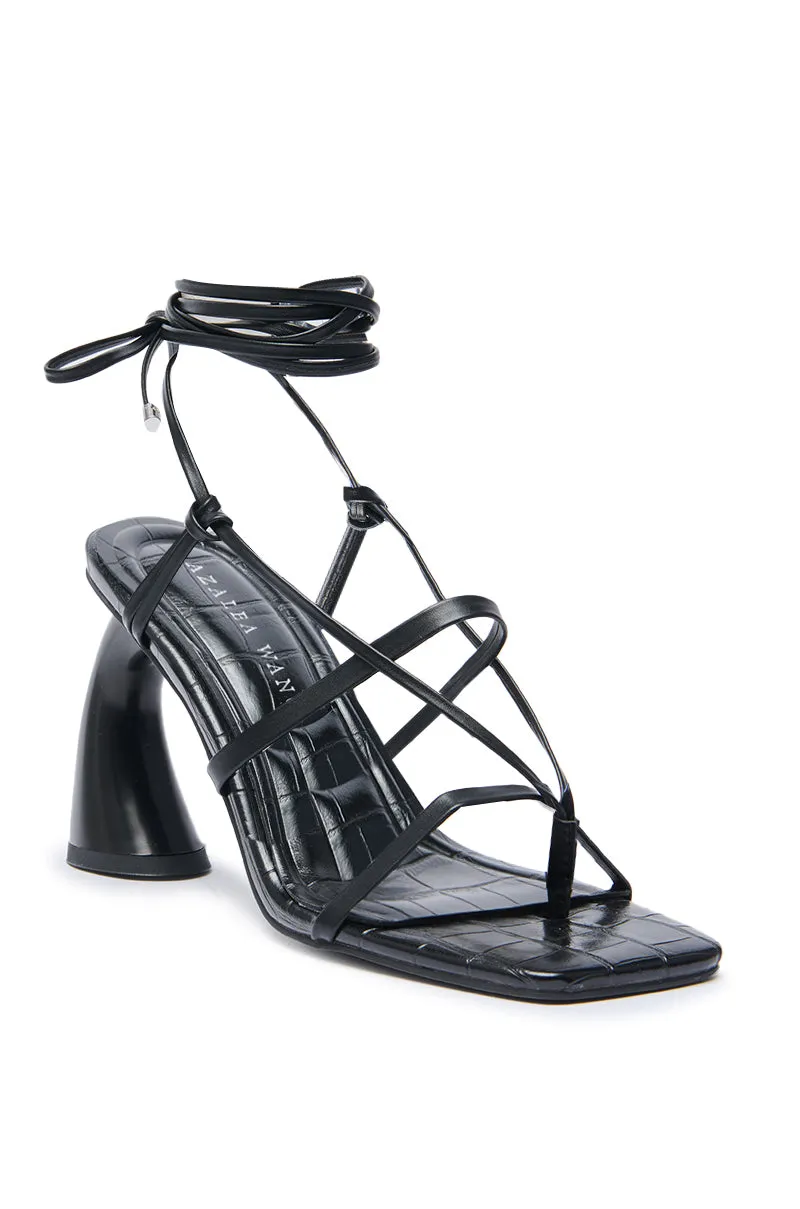 AZALEA WANG TARANIS BLACK CURVED CHUNKY HEEL LACE UP SANDAL sold by AKIRA product image thumbnail 3