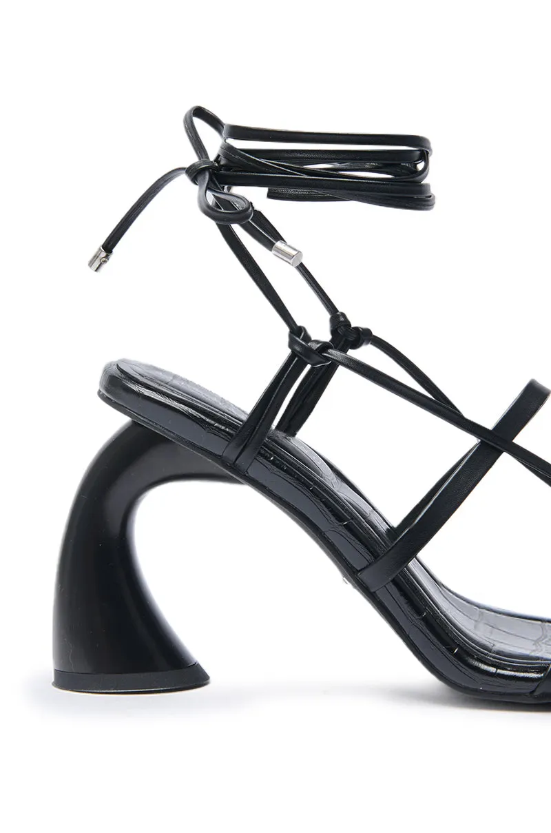 AZALEA WANG TARANIS BLACK CURVED CHUNKY HEEL LACE UP SANDAL sold by AKIRA product image thumbnail 5