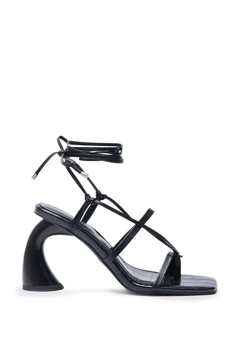 AZALEA WANG TARANIS BLACK CURVED CHUNKY HEEL LACE UP SANDAL sold by AKIRA product image thumbnail 2