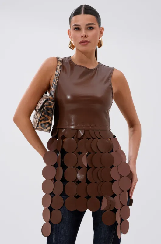 LIGHTS FLASHING FAUX LEATHER TOP sold by AKIRA