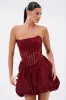 BELINA LACE MINI DRESS WITH BUBBLE SKIRT IN BURGUNDY sold by AKIRA
