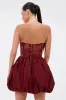 BELINA LACE MINI DRESS WITH BUBBLE SKIRT IN BURGUNDY sold by AKIRA