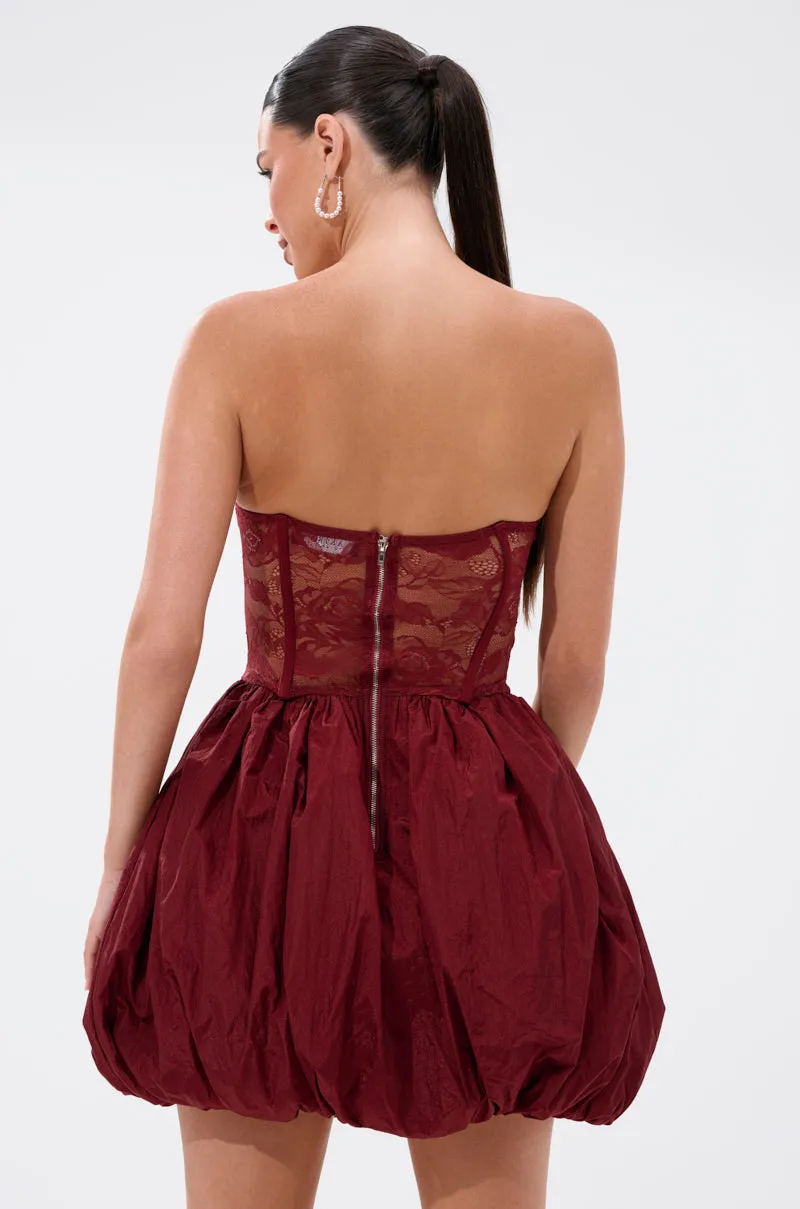 BELINA LACE MINI DRESS WITH BUBBLE SKIRT IN BURGUNDY sold by AKIRA product image thumbnail 4