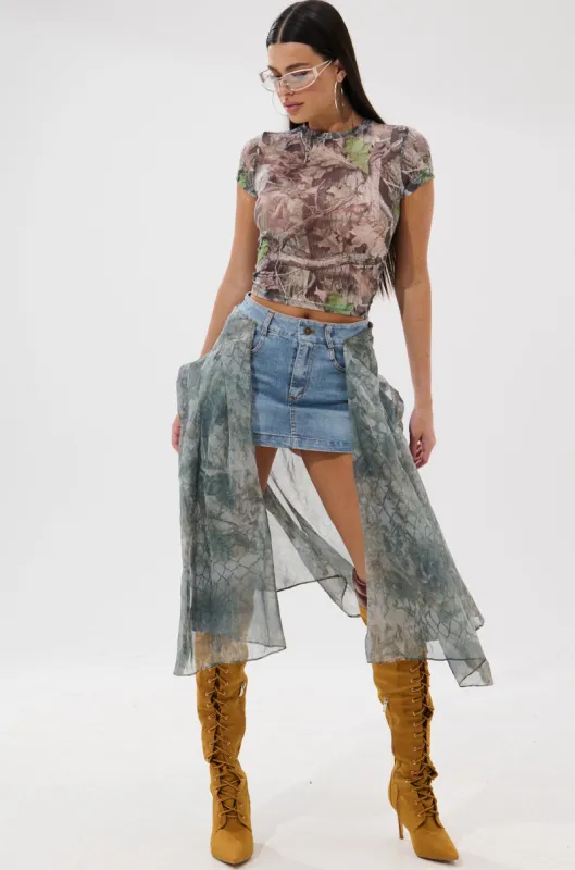 BRENDA DENIM MINI SKIRT WITH SIDE TIES sold by AKIRA