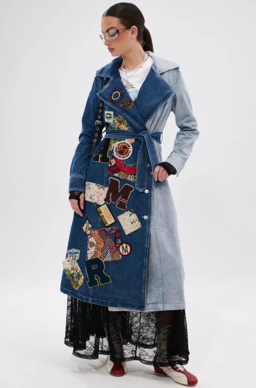 MILA PATCH DENIM TRENCH sold by AKIRA