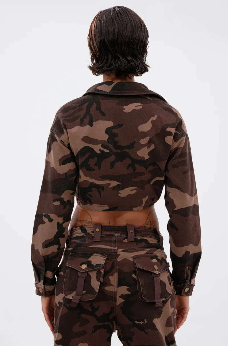 CANT SEE ME BROWN CAMO CROPPED BUTTON DOWN sold by AKIRA product image thumbnail 5