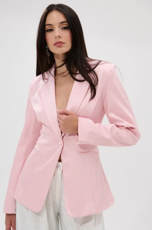 DON'T MAKE ME BLUSH SATIN BLAZER sold by AKIRA