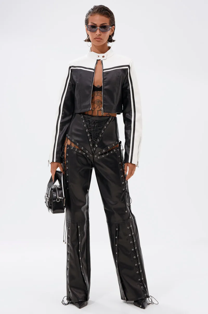ROCK MY WORLD FAUX LEATHER LACE UP PANT sold by AKIRA product image thumbnail 5
