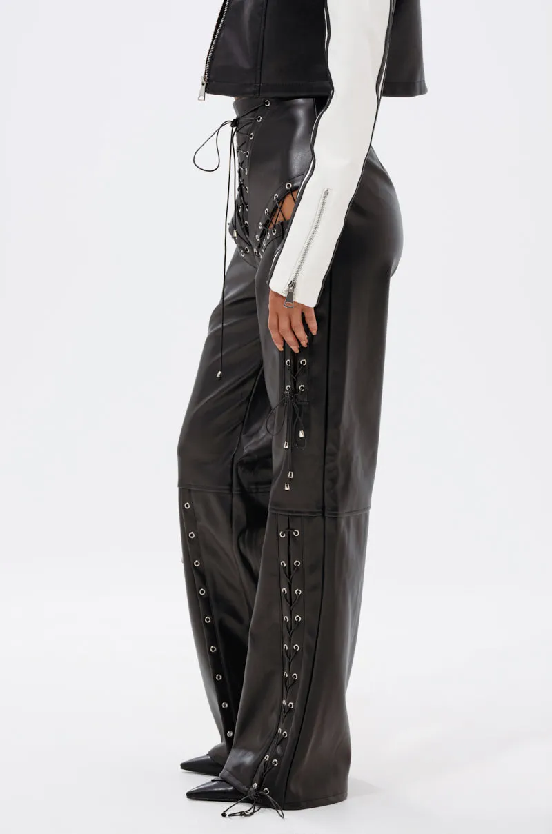 ROCK MY WORLD FAUX LEATHER LACE UP PANT sold by AKIRA product image thumbnail 3