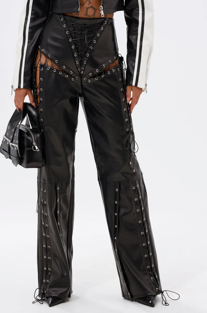 ROCK MY WORLD FAUX LEATHER LACE UP PANT sold by AKIRA product image thumbnail 2