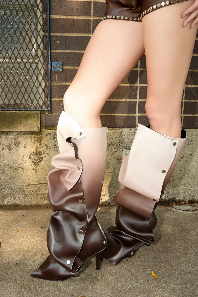 AZALEA WANG IMOGINE BROWN MULTI FOLDED DETAIL STILETTO BOOT sold by AKIRA product image thumbnail 2