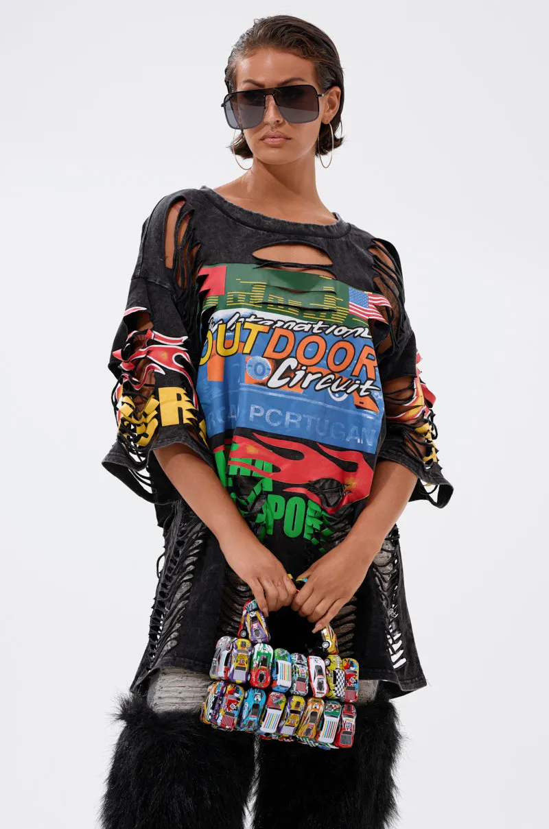 OFF TO THE RACES DISTRESSED OVERSIZED TEE sold by AKIRA product image thumbnail 2