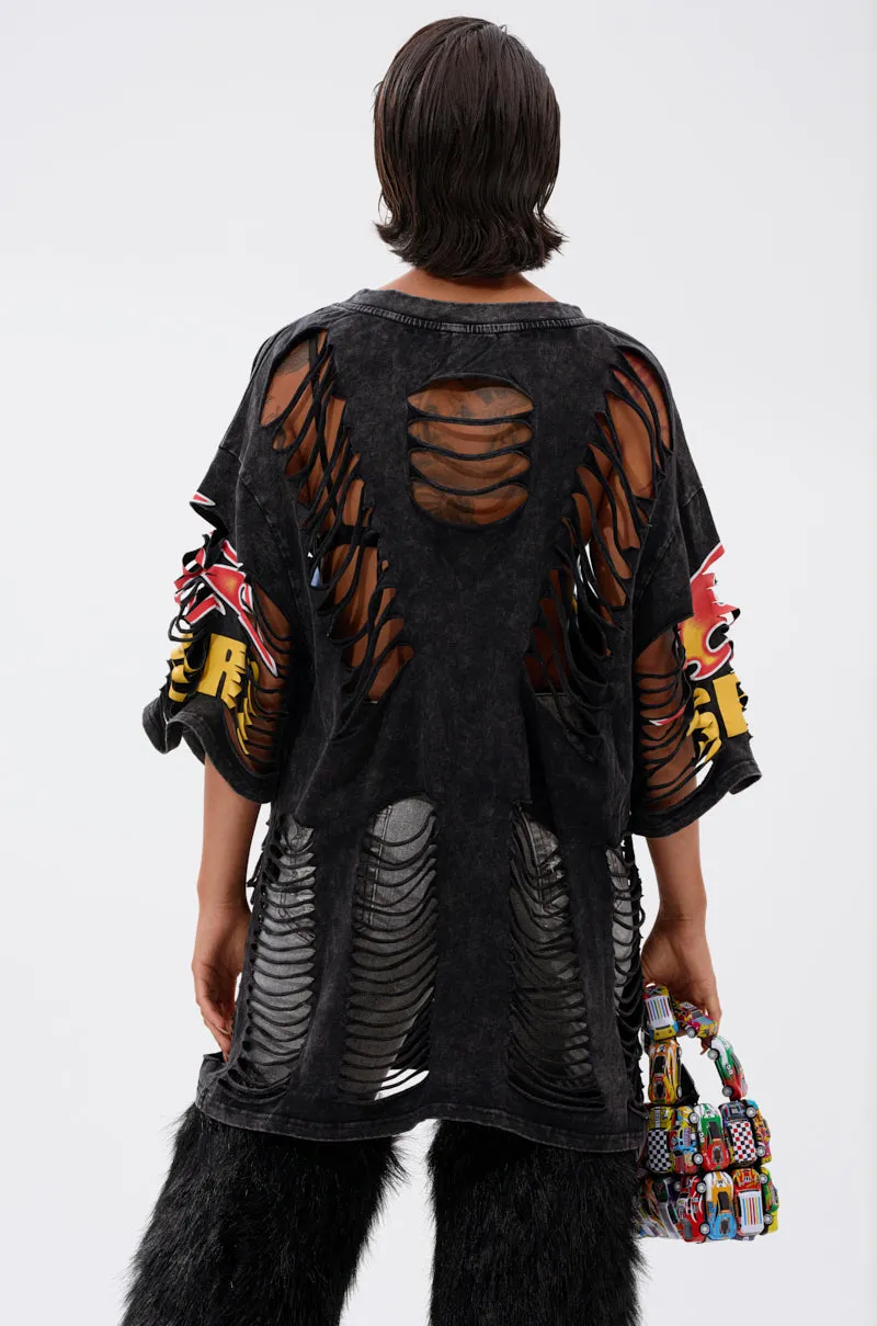 OFF TO THE RACES DISTRESSED OVERSIZED TEE sold by AKIRA product image thumbnail 5