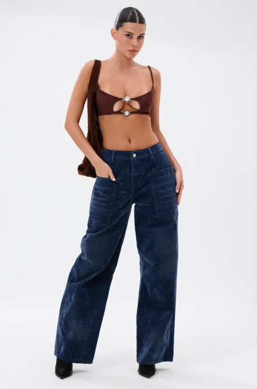 VALERIE VELVET EFFECT WIDE LEG PANT IN BLUE sold by AKIRA