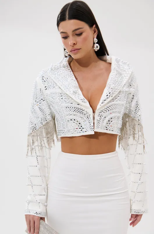 DIRTY MARTINI EMBELLISHED BLAZER IN WHITE sold by AKIRA