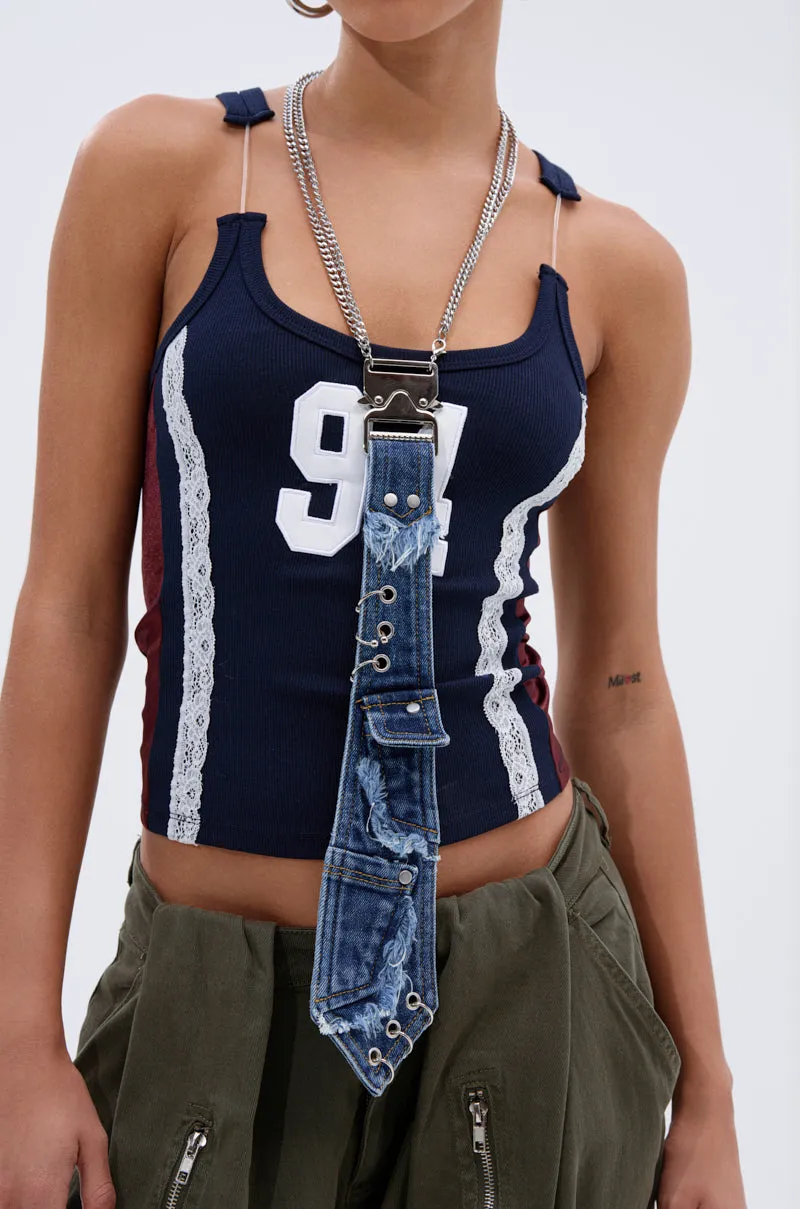 MIXED FEELINGS DENIM TIE sold by AKIRA product image thumbnail 2