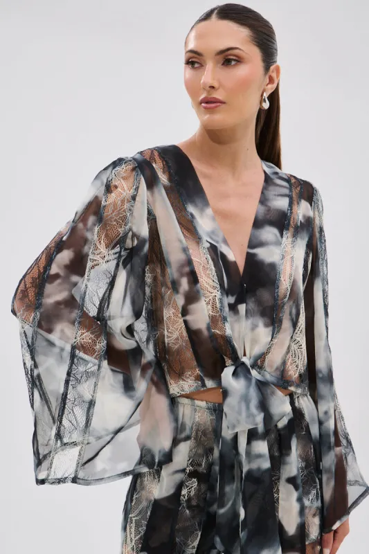 RUBY OMBRE TIE FRONT BLOUSE sold by AKIRA