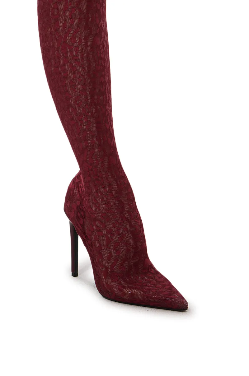 AZALEA WANG FREJYA BURGUNDY LEOPARD LACE THIGH HIGH BOOT sold by AKIRA product image thumbnail 5