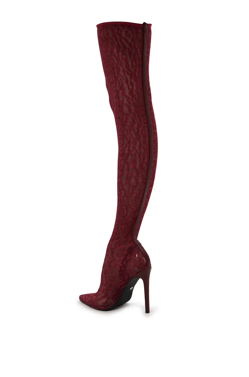 AZALEA WANG FREJYA BURGUNDY LEOPARD LACE THIGH HIGH BOOT sold by AKIRA product image thumbnail 4