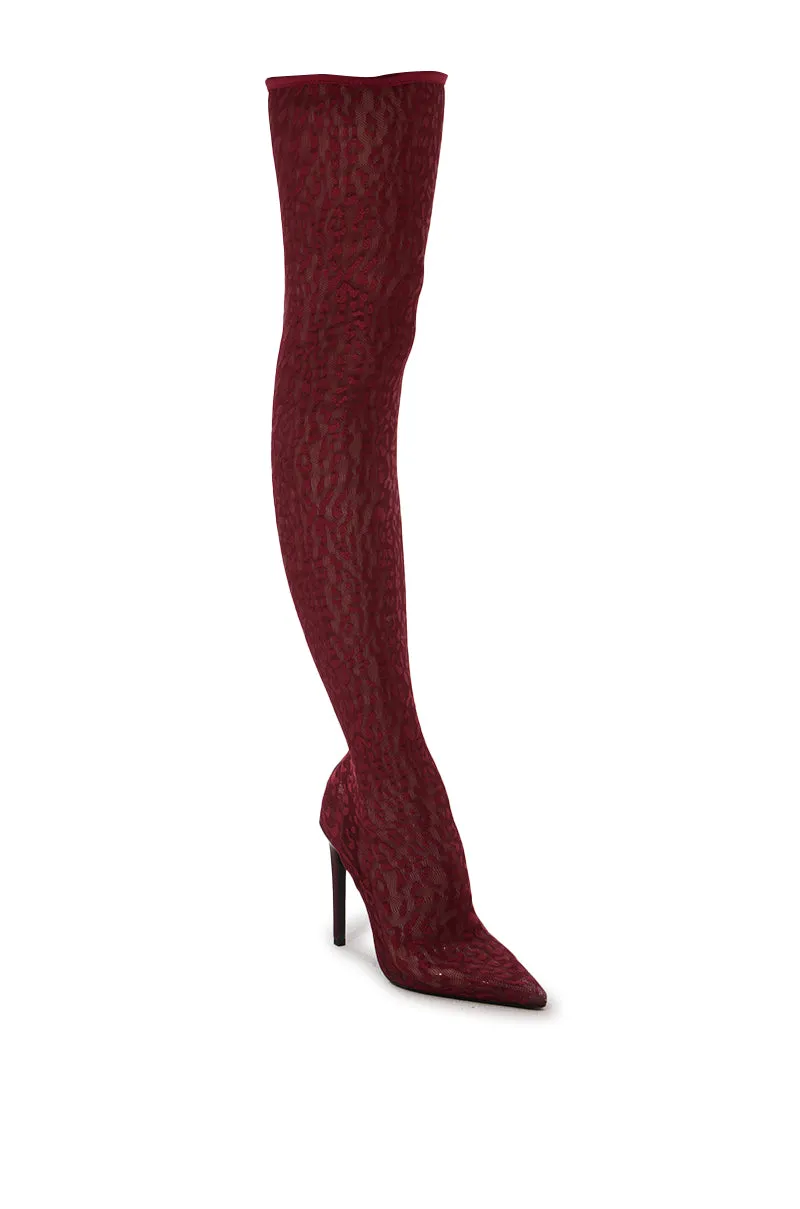 AZALEA WANG FREJYA BURGUNDY LEOPARD LACE THIGH HIGH BOOT sold by AKIRA product image thumbnail 3