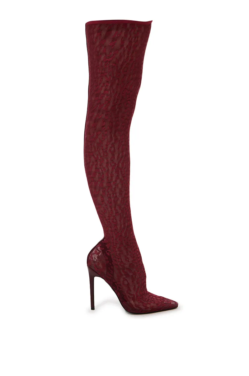 AZALEA WANG FREJYA BURGUNDY LEOPARD LACE THIGH HIGH BOOT sold by AKIRA product image thumbnail 2