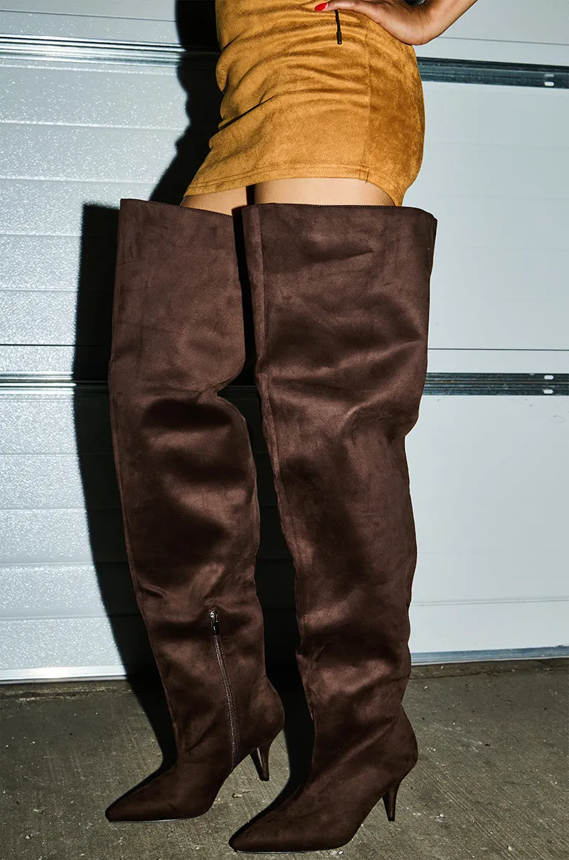 AZALEA WANG HALINA CHOCOLATE THIGH HIGH BOOT sold by AKIRA
