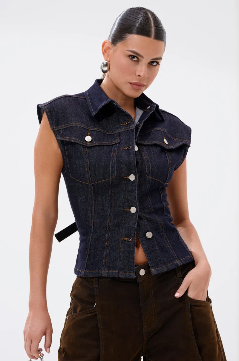 LILY DENIM BUTTON DOWN sold by AKIRA product image thumbnail 4