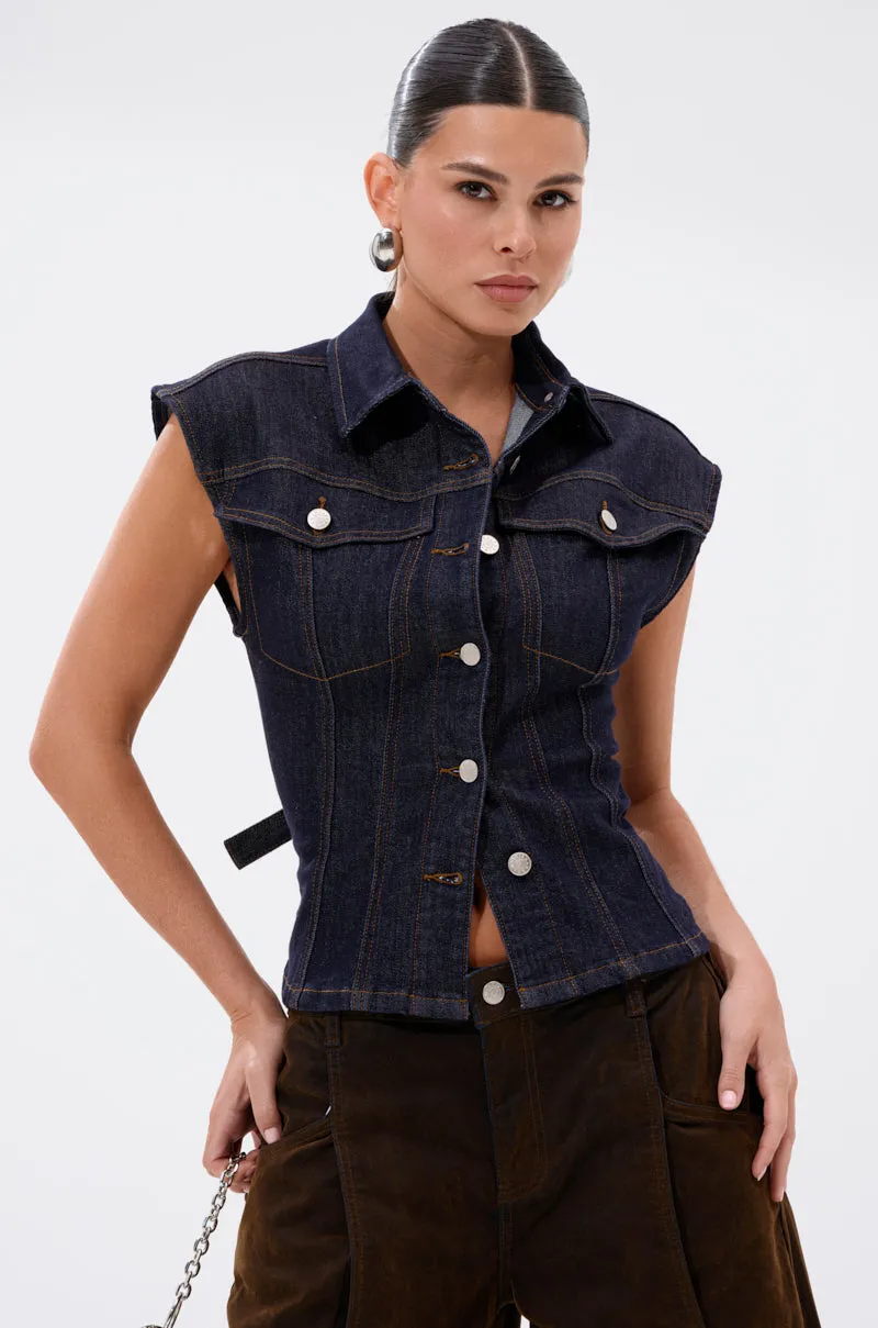 LILY DENIM BUTTON DOWN sold by AKIRA product image thumbnail 3