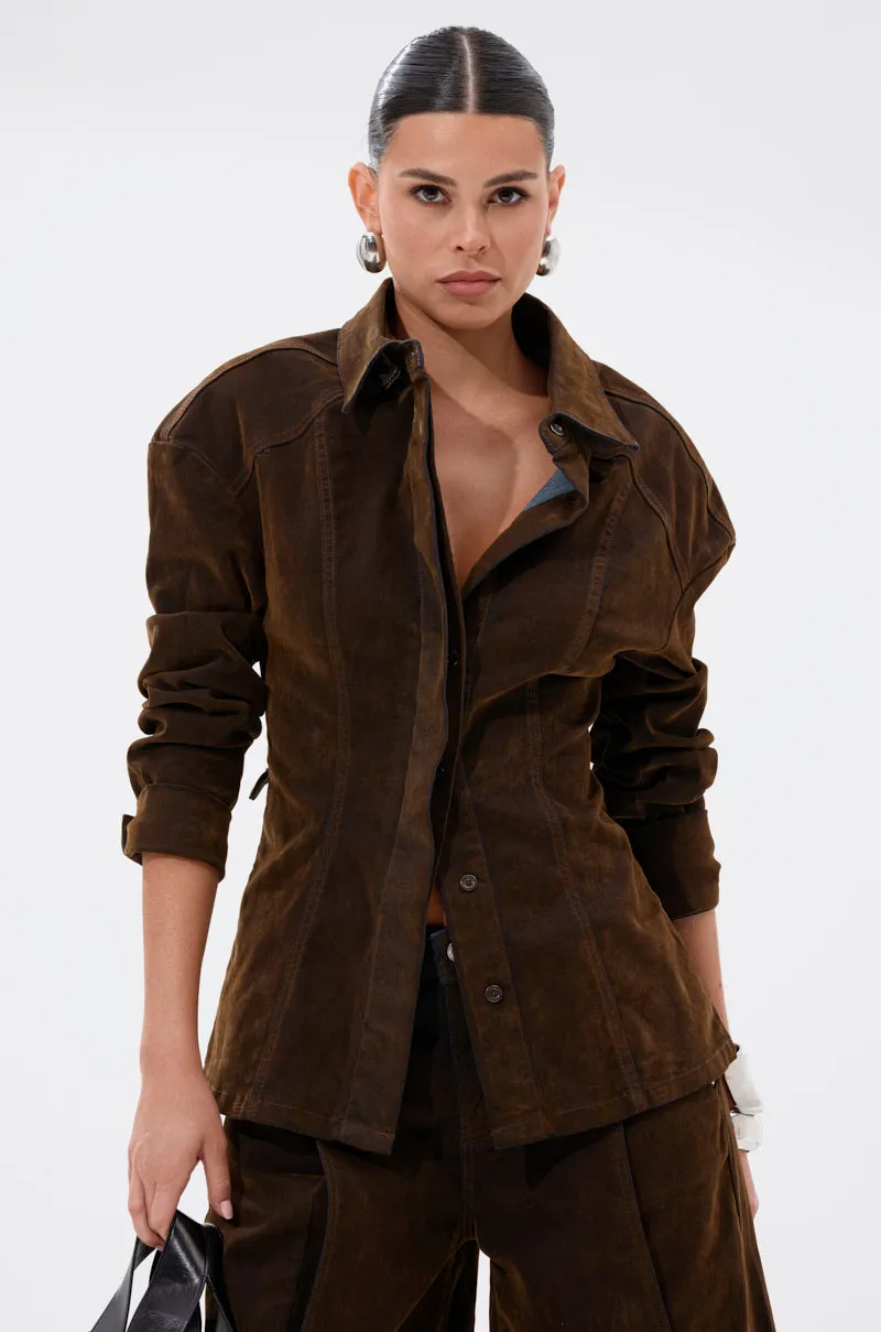 FALL VIBES VELVET DENIM BUTTON DOWN sold by AKIRA product image thumbnail 2