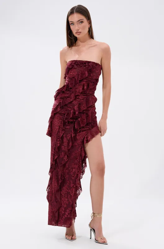 WHERE WE GOIN VELVET BURNOUT MIDI DRESS sold by AKIRA