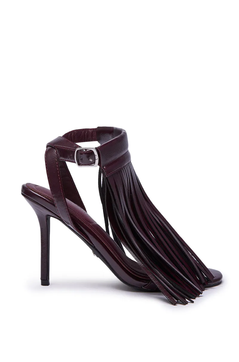 AZALEA WANG ANTIQUE BURGUNDY FRINGE UPPER STILETTO SANDAL sold by AKIRA product image thumbnail 4