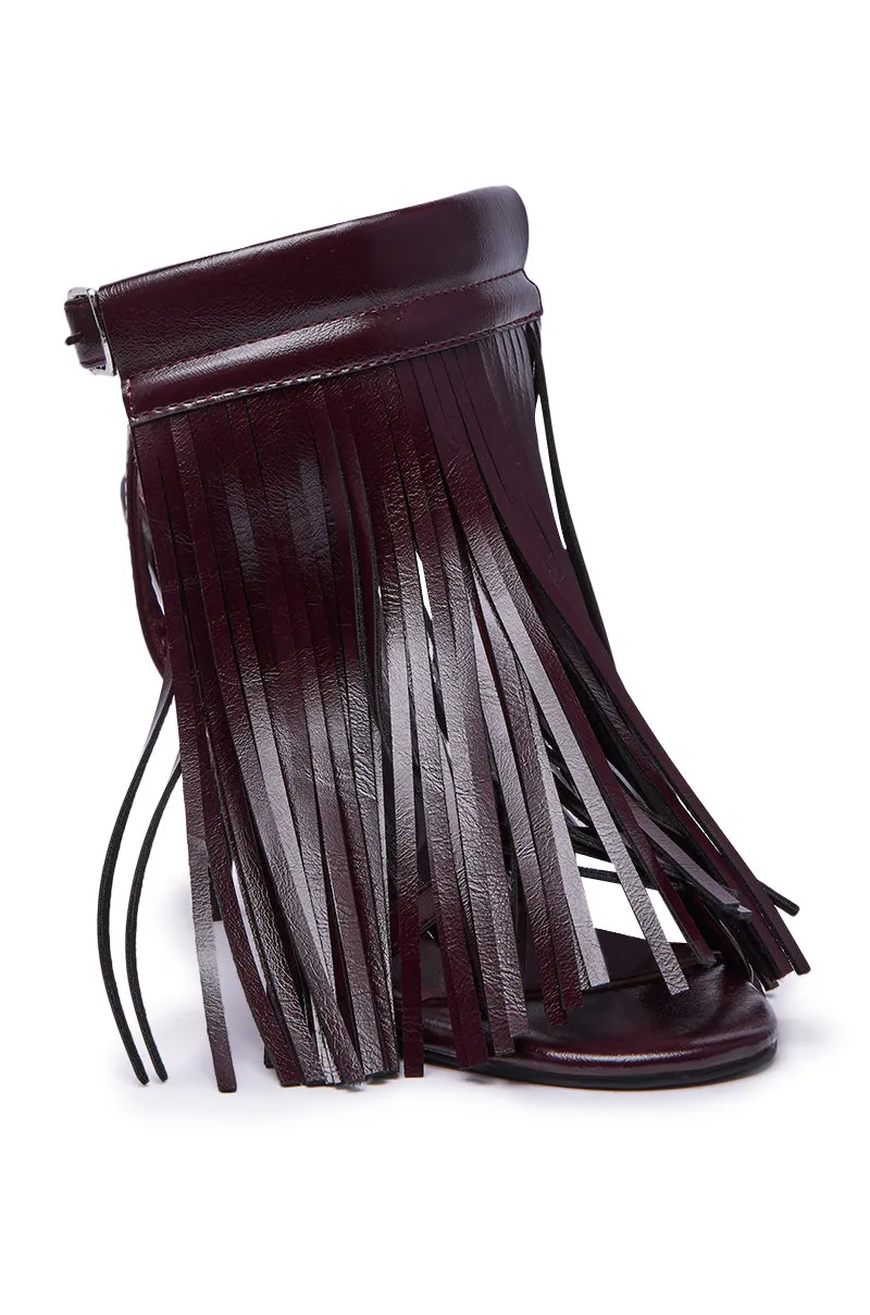 AZALEA WANG ANTIQUE BURGUNDY FRINGE UPPER STILETTO SANDAL sold by AKIRA product image thumbnail 5