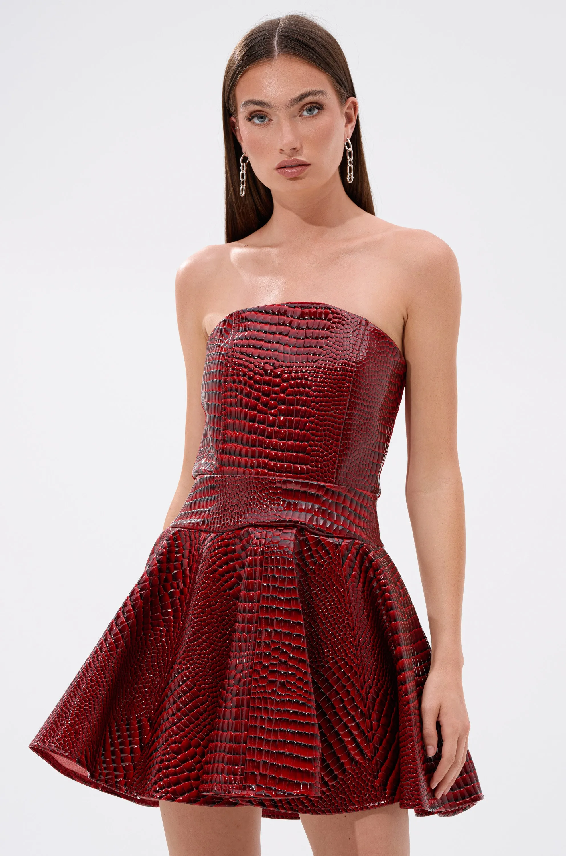 VAL PU MINI DRESS IN CROC PRINT sold by AKIRA