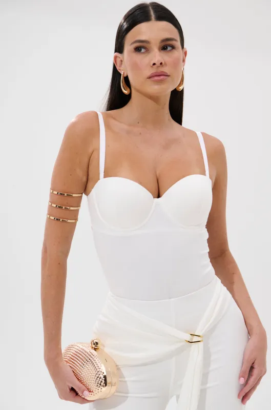 ONE AND ONLY BODYSUIT IN WHITE sold by AKIRA
