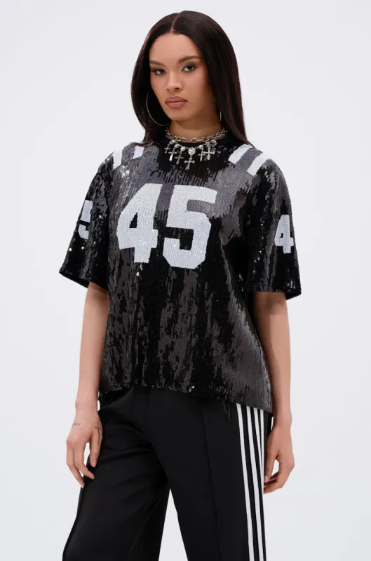 GUESS THE NUMBER SEQUIN JERSEY sold by AKIRA