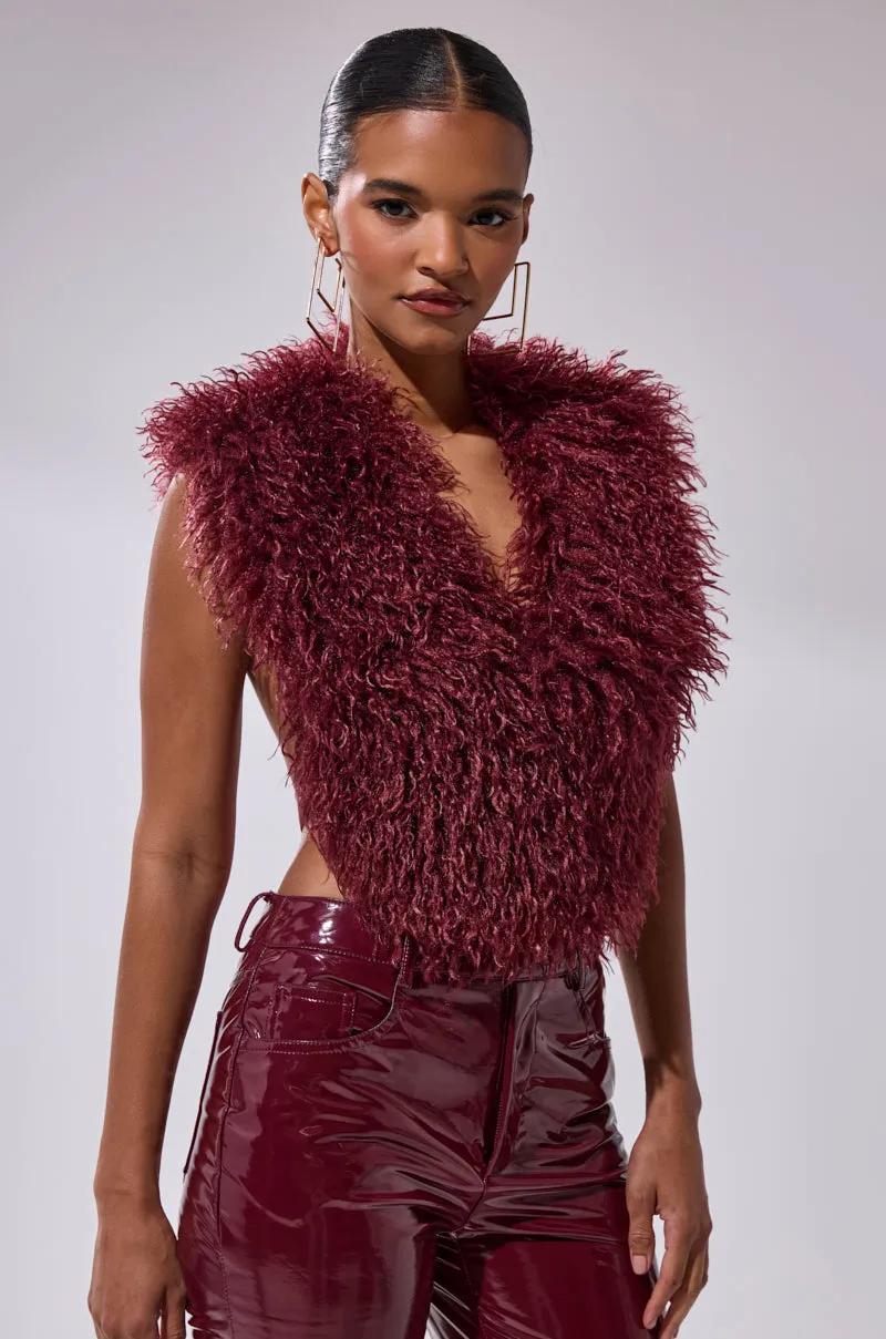 TARA FAUX FUR HALTER TOP sold by AKIRA