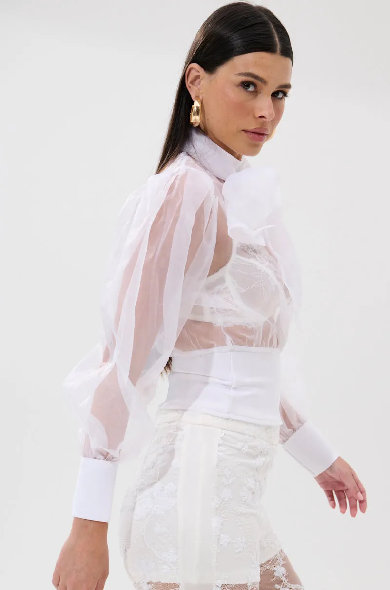 DANCE AND SHAKE BLOUSE WITH BOW IN WHITE sold by AKIRA product image thumbnail 3