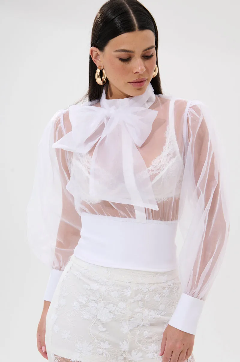 DANCE AND SHAKE BLOUSE WITH BOW IN WHITE sold by AKIRA product image thumbnail 2