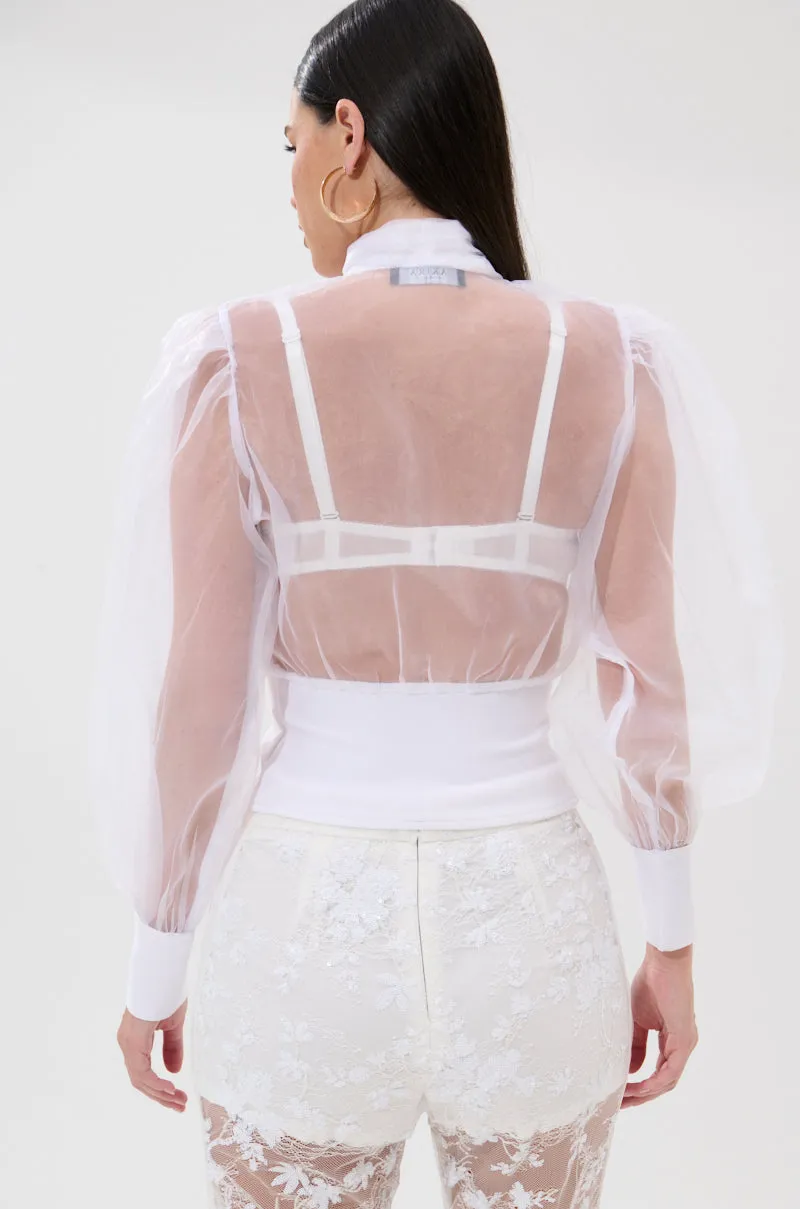 DANCE AND SHAKE BLOUSE WITH BOW IN WHITE sold by AKIRA product image thumbnail 4