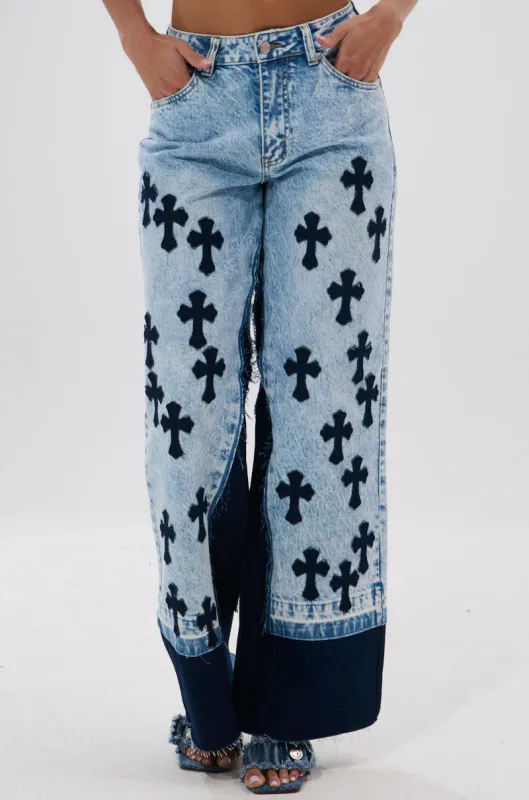 CROSSED OUT WIDE LEG DENIM sold by AKIRA