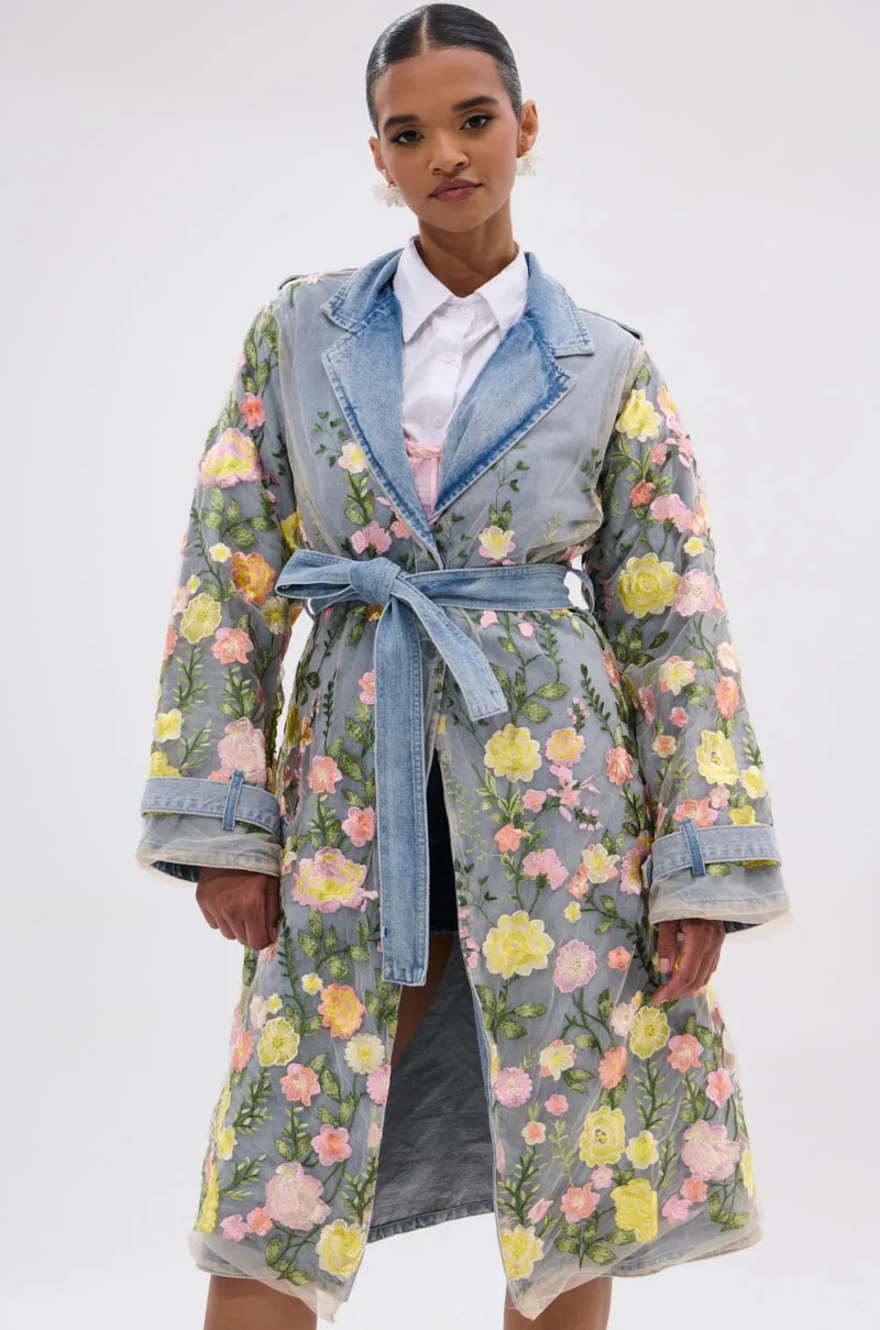 LIFE IN COLOR FLORAL DENIM TRENCH sold by AKIRA product image thumbnail 3