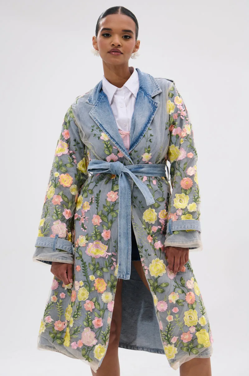 LIFE IN COLOR FLORAL DENIM TRENCH sold by AKIRA product image thumbnail 2