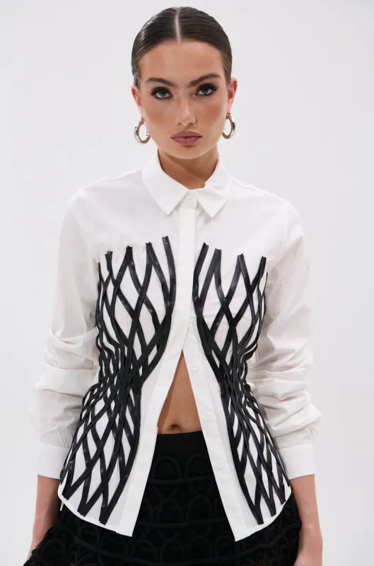 ALL OVER THE PLACE BUTTON DOWN sold by AKIRA