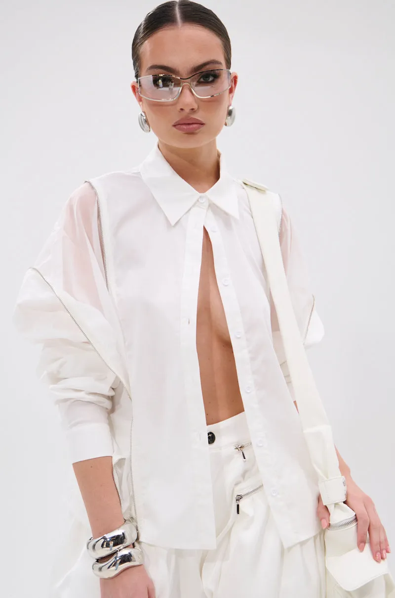 UNZIP ME BLOUSE IN WHITE sold by AKIRA